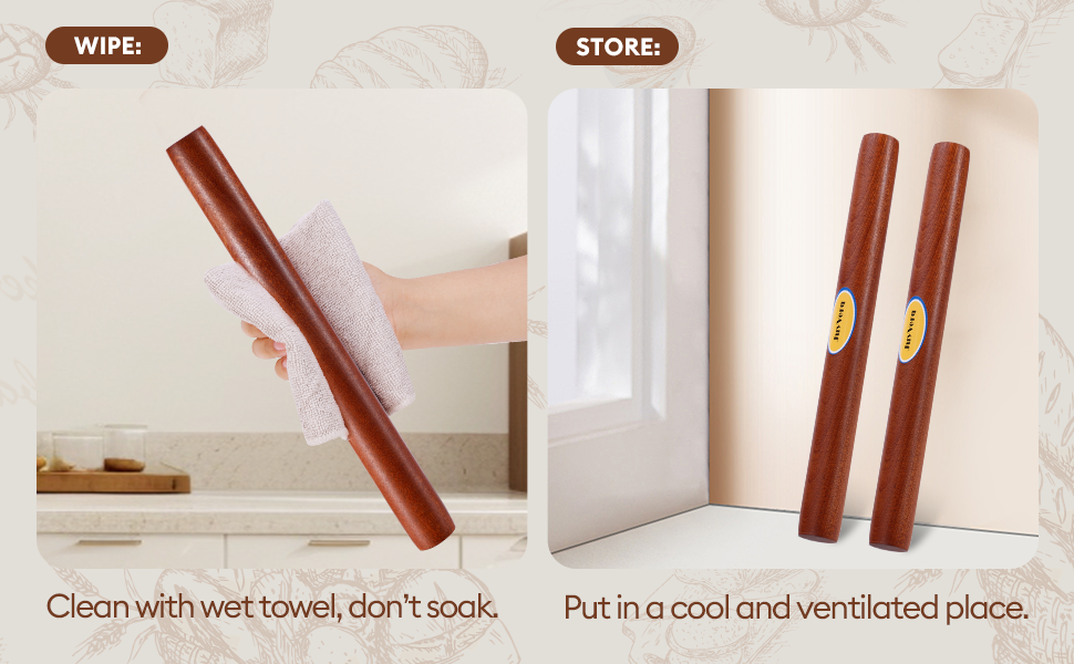 Wood Rolling Pin (15.75 Inches), Non-Stick Rolling Pin for Baking, Natural Sapele Wood Dough Roller for Pizza, Fondant, Pie, Cookie, Pastry, Essential Kitchen Tool