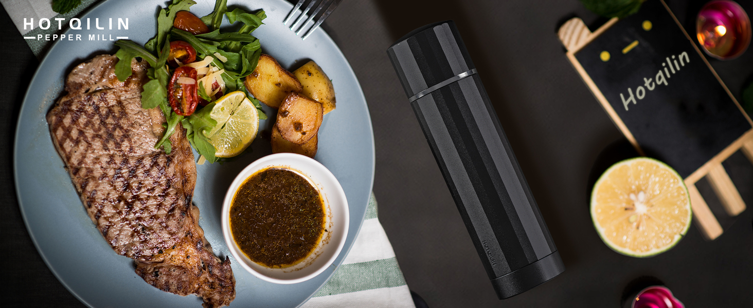 Heavy Duty Metal Pepper Grinder, Professional Manual Pepper Grinder with Adjustable Coarseness, Pepper Mill with Magnetic Powder Chamber, Refillable Pepper Mill for Spices, High Output