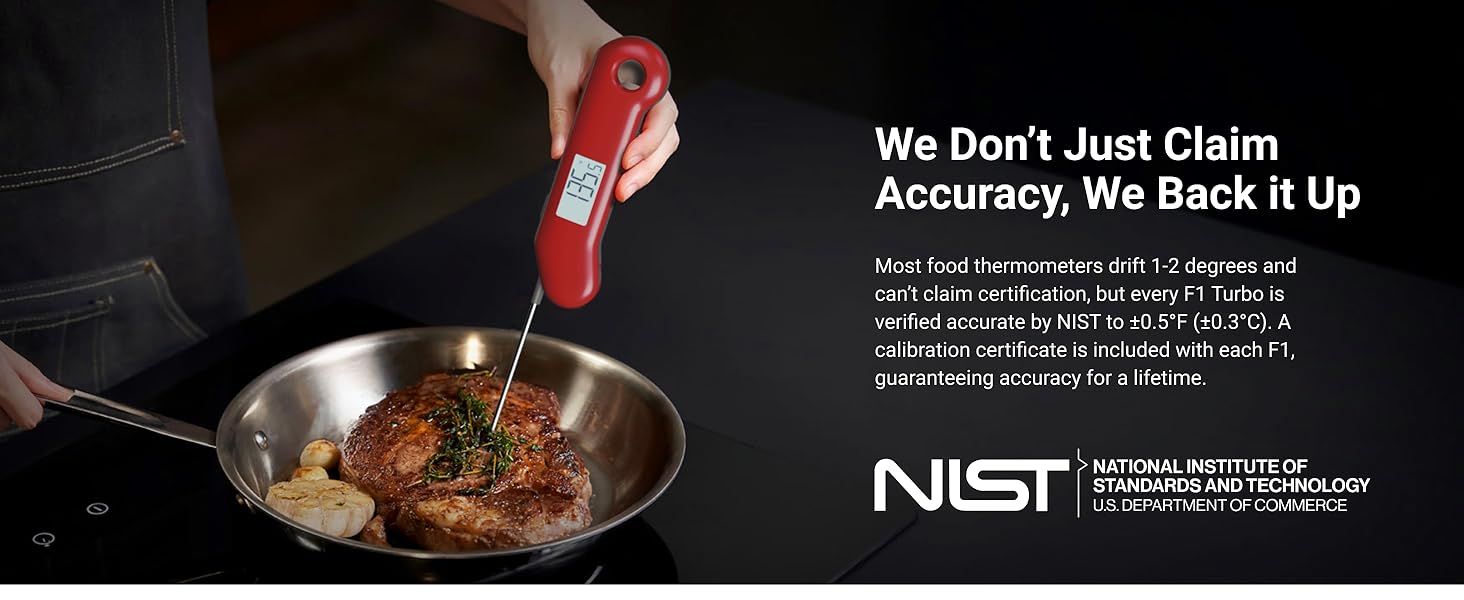 ThermoMaven Professional Digital Meat Thermometer, Ultra Fast 0.5 Sec Instant Read, NIST Certified Accurate to ±0.5°F, IP67 Waterproof, Backlit & Auto-Rotating Display, Auto Wake/Sleep, Dark Red&Gray