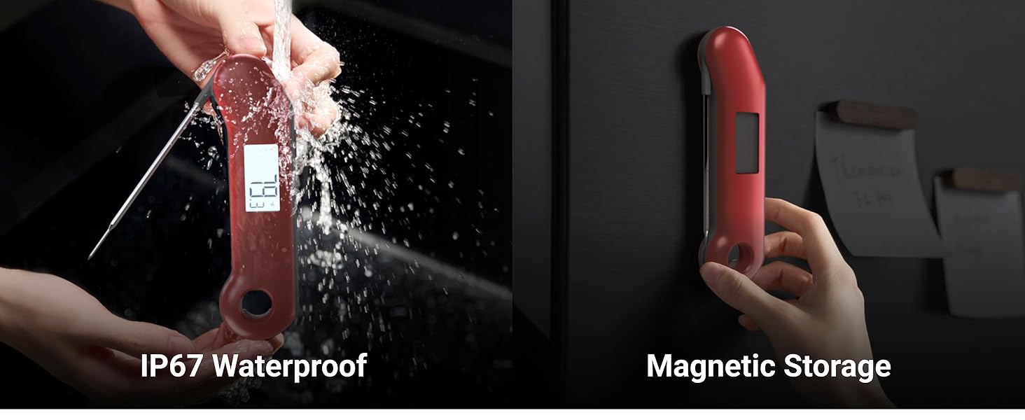 ThermoMaven Professional Digital Meat Thermometer, Ultra Fast 0.5 Sec Instant Read, NIST Certified Accurate to ±0.5°F, IP67 Waterproof, Backlit & Auto-Rotating Display, Auto Wake/Sleep, Dark Red&Gray