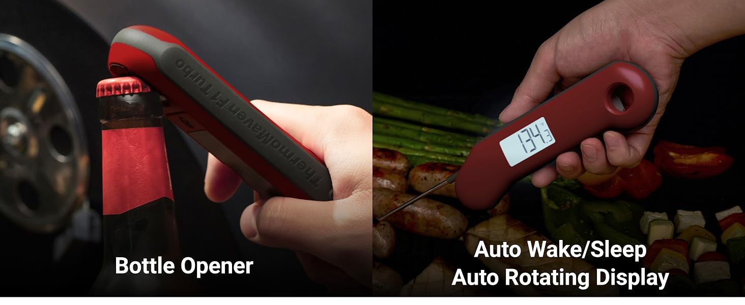 ThermoMaven Professional Digital Meat Thermometer, Ultra Fast 0.5 Sec Instant Read, NIST Certified Accurate to ±0.5°F, IP67 Waterproof, Backlit & Auto-Rotating Display, Auto Wake/Sleep, Dark Red&Gray