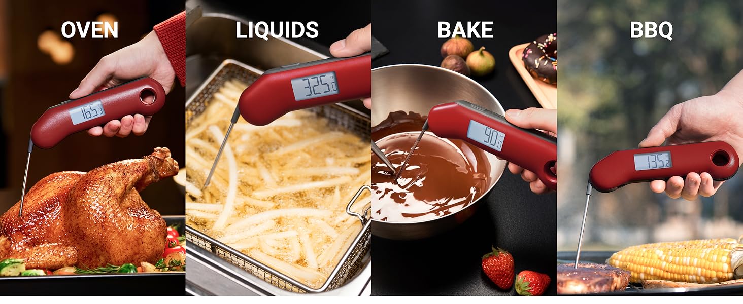 ThermoMaven Professional Digital Meat Thermometer, Ultra Fast 0.5 Sec Instant Read, NIST Certified Accurate to ±0.5°F, IP67 Waterproof, Backlit & Auto-Rotating Display, Auto Wake/Sleep, Dark Red&Gray