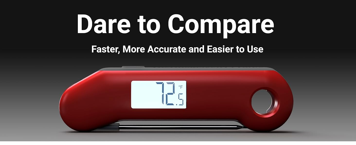 ThermoMaven Professional Digital Meat Thermometer, Ultra Fast 0.5 Sec Instant Read, NIST Certified Accurate to ±0.5°F, IP67 Waterproof, Backlit & Auto-Rotating Display, Auto Wake/Sleep, Dark Red&Gray