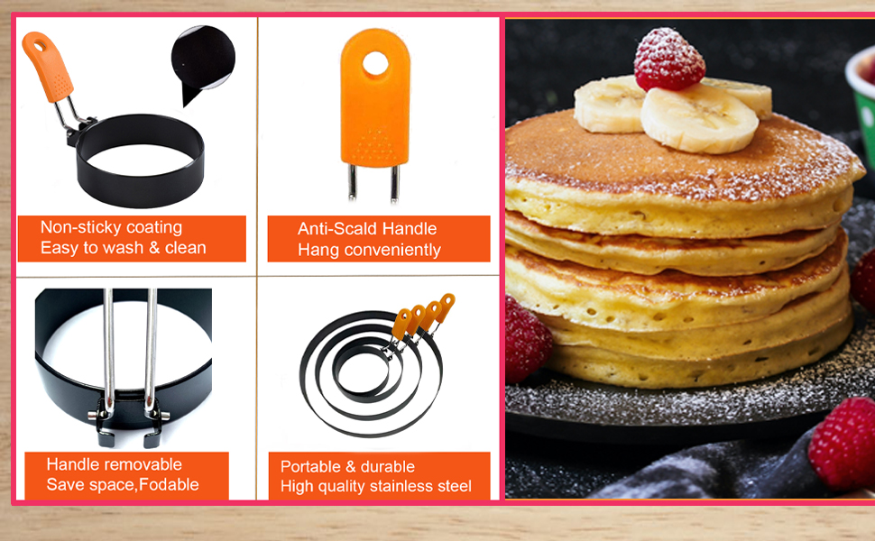6 Packs Professional Egg Ring Pancake Ring Set,Non-Stick Stainless Steel 6