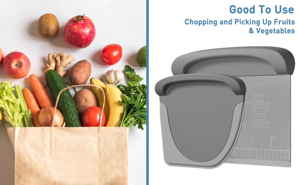 2 IN 1 Upgrade Bench Scraper, Dough Scraper for Pastry Bread Cake Pizza, Stainless Steel Dough Cutter with Conversion Chart & Measuring Scale, Bowl Scraper Food Scraper for Kitchen Baking, Gray