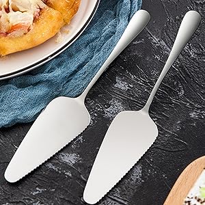 Cake Pie Server, 2 Pack Stainless Steel Pizza Pastry Cake Slicer Server Set, Cake Cutter with Serrated Edges for Kitchen, Restaurants, Wedding, Birthdays and Parties