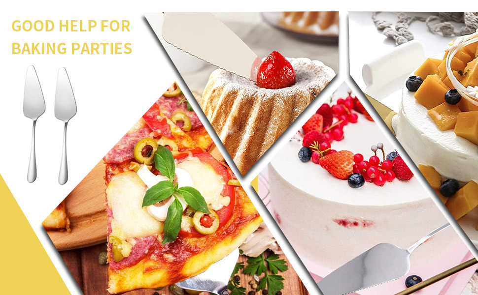 Cake Pie Server, 2 Pack Stainless Steel Pizza Pastry Cake Slicer Server Set, Cake Cutter with Serrated Edges for Kitchen, Restaurants, Wedding, Birthdays and Parties