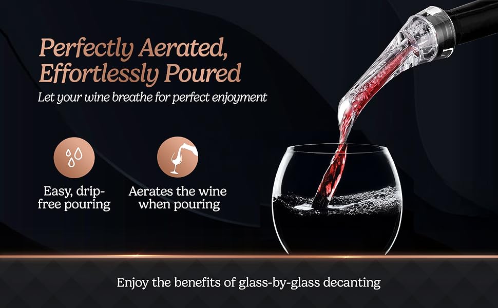 Wine Aerator and Pourer – Premium Air Decanter Spout to Enhance Wine Flavor & Aroma, No-Drip Wine Pourer Spout for Red & White Wines, Perfect Gift for Wine Lovers