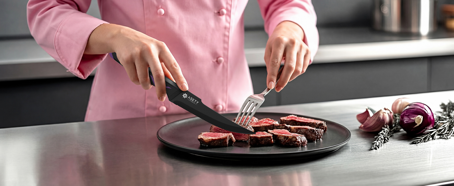 Knife Set - 15 PCS Kitchen Knife Set with Built-in Knife Sharpener Block - Stainless Steel Knife Block Set - Dishwasher Safe, Elegant Box for Men Women