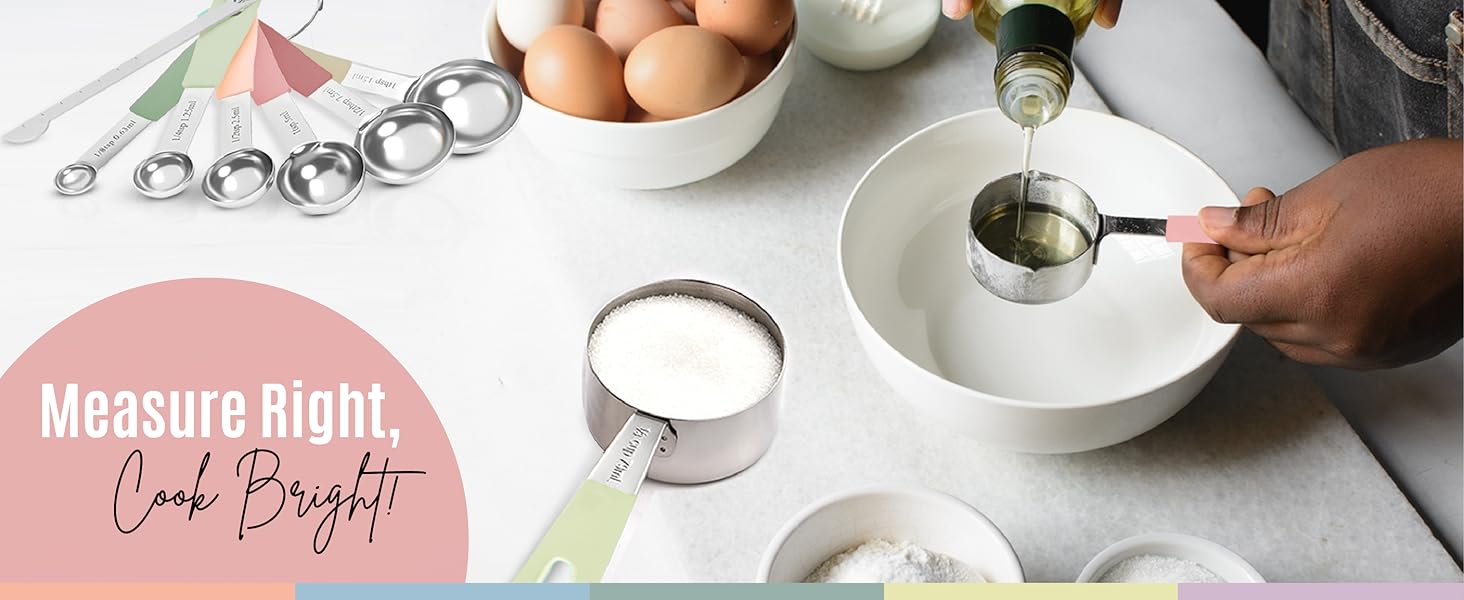 Nextop 14-Piece Stainless Steel Measuring Cups and Measuring Spoons Set with All Stackable Sizes and Leveler for Dry Ingredients, Complete Set for Kitchen & Baking Measuring Tools (Peach Set)