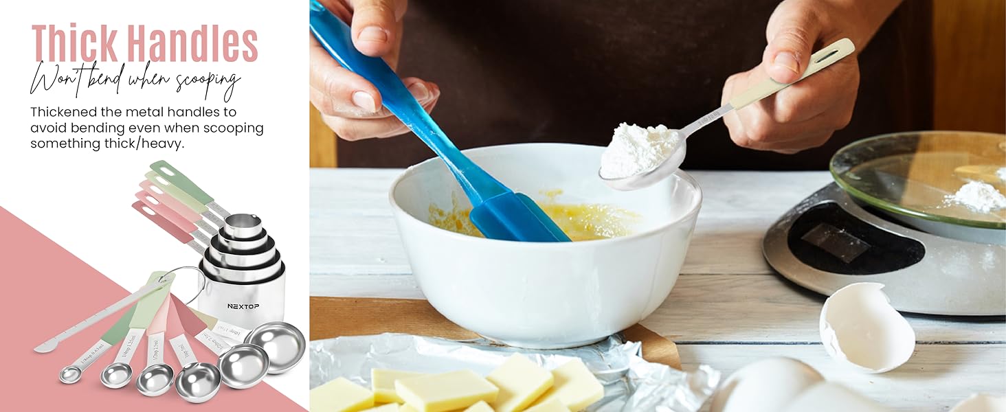 Nextop 14-Piece Stainless Steel Measuring Cups and Measuring Spoons Set with All Stackable Sizes and Leveler for Dry Ingredients, Complete Set for Kitchen & Baking Measuring Tools (Peach Set)