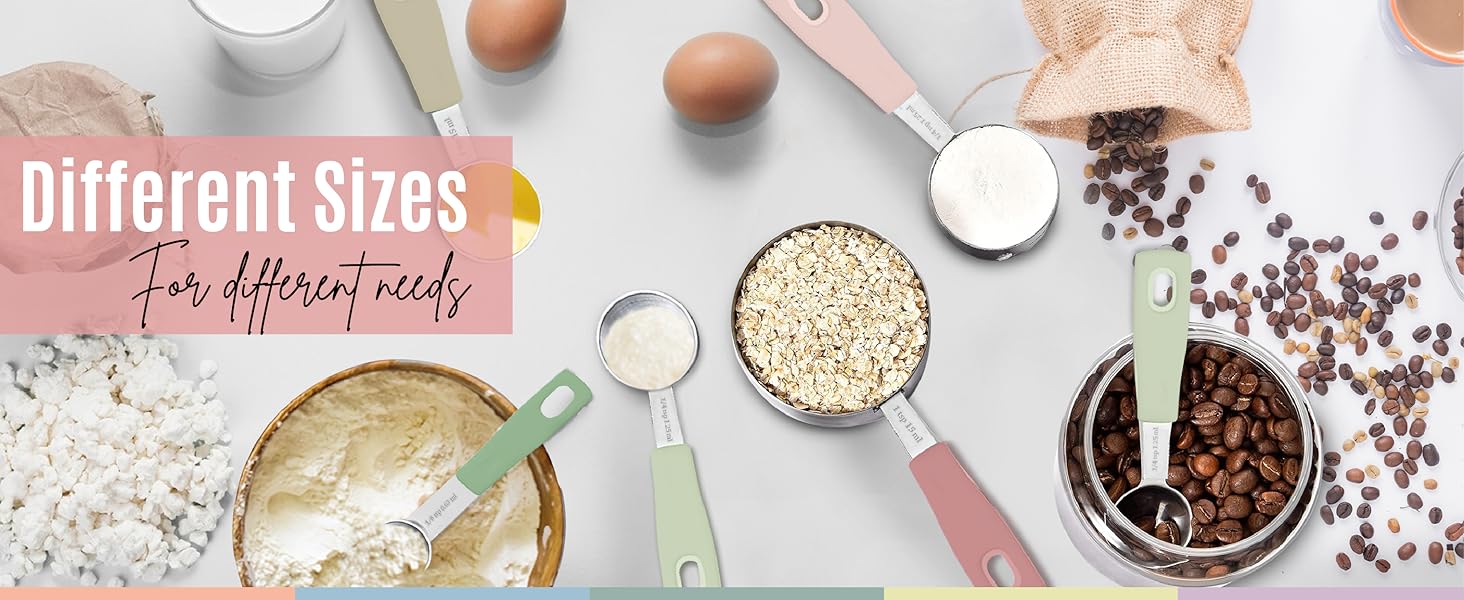 Nextop 14-Piece Stainless Steel Measuring Cups and Measuring Spoons Set with All Stackable Sizes and Leveler for Dry Ingredients, Complete Set for Kitchen & Baking Measuring Tools (Peach Set)