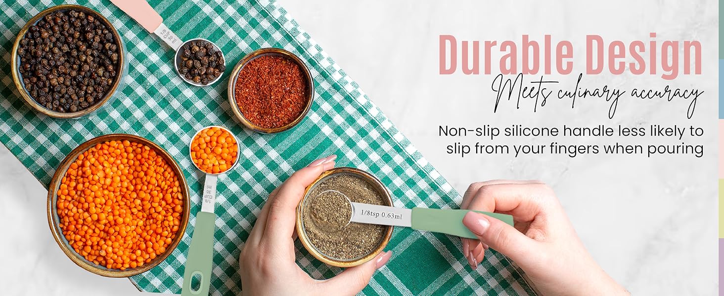 Nextop 14-Piece Stainless Steel Measuring Cups and Measuring Spoons Set with All Stackable Sizes and Leveler for Dry Ingredients, Complete Set for Kitchen & Baking Measuring Tools (Peach Set)