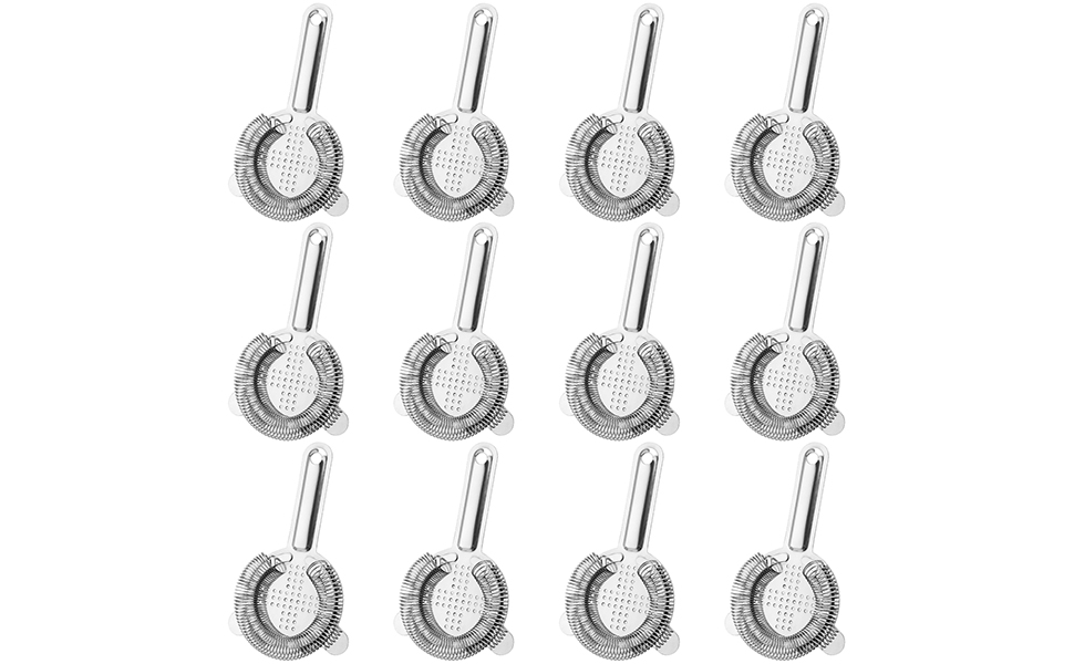 HOZEON 12 Pcs 6.5 Inches Cocktail Strainer, Stainless Steel Bar Strainer Tool, 2 Prong Bartender Strainer for Bar Restaurant Home, Silver