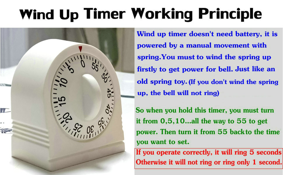 60 Minute Wind Up Timer, Visual Mechanical Timer with Loud Alarm, Manual Countdown Timers for Classroom, Home, Study and Cooking (White)