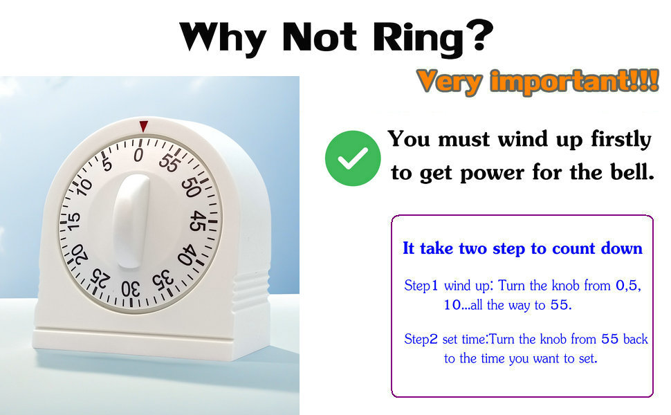 60 Minute Wind Up Timer, Visual Mechanical Timer with Loud Alarm, Manual Countdown Timers for Classroom, Home, Study and Cooking (White)