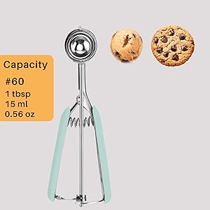 Cookie Scoop Set, Cookie Scoops for Baking Set of 3, Cookie Dough Scoop, 1 Tablespoon/ 2 Tablespoon/ 3 Tablespoon, Red/Black/Mint Handle, For Cookie Cupcake Muffin Ice Cream Truffles