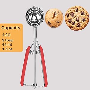 Cookie Scoop Set, Cookie Scoops for Baking Set of 3, Cookie Dough Scoop, 1 Tablespoon/ 2 Tablespoon/ 3 Tablespoon, Red/Black/Mint Handle, For Cookie Cupcake Muffin Ice Cream Truffles