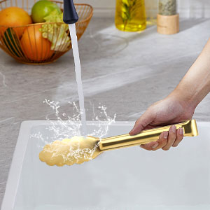 Sunenlyst 4 Pack Gold Buffet Tongs, 9 Inch Stainless Steel Serving Tongs for Food, Salad, Steak, Appetizer, Snack and Small Food (GOLD, 9INCH)