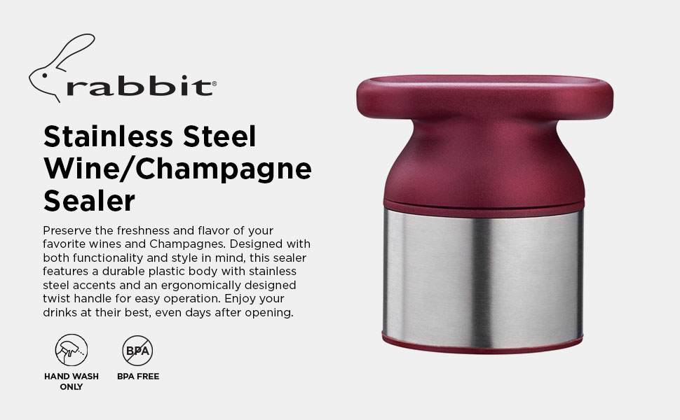 Rabbit Champagne and Wine Sealer, Champagne Preserver, Air-Tight Seal