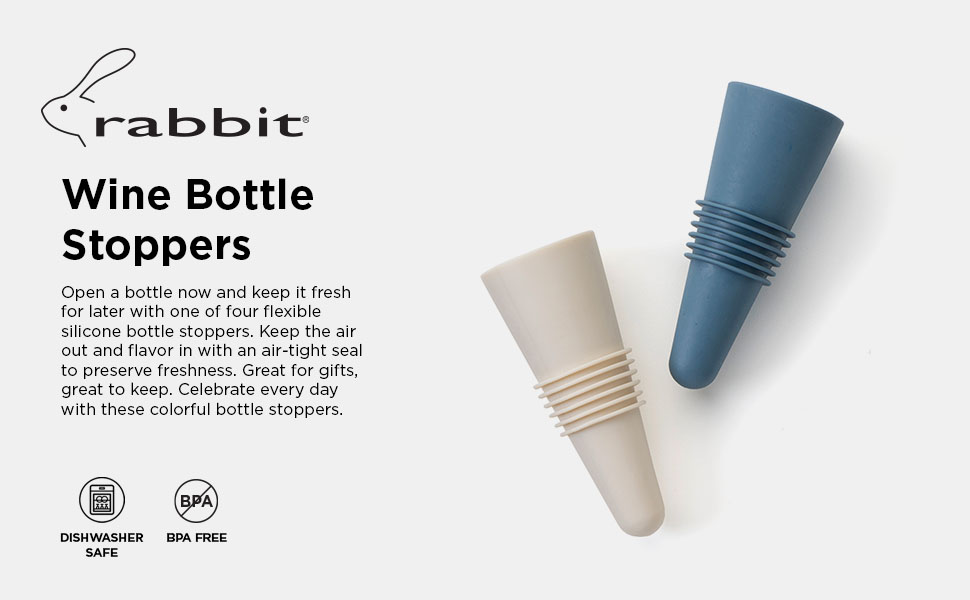 Rabbit Wine Stoppers and Beverage Bottle Stoppers, Silicone Set of 4