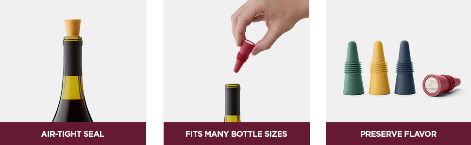 Rabbit Wine Stoppers and Beverage Bottle Stoppers, Silicone Set of 4