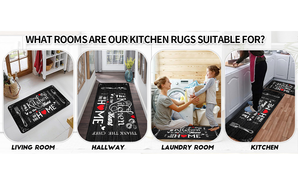 Farmhouse Kitchen Rules Rug 2 Piece Set,Rustic Decor Kitchen Rugs, Non-Slip Absorbent Washable Floor Mats Home Indoor Runner 17×30+17×47 Inches