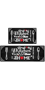 Farmhouse Kitchen Rules Rug 2 Piece Set,Rustic Decor Kitchen Rugs, Non-Slip Absorbent Washable Floor Mats Home Indoor Runner 17×30+17×47 Inches