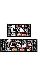 Farmhouse Kitchen Rules Rug 2 Piece Set,Rustic Decor Kitchen Rugs, Non-Slip Absorbent Washable Floor Mats Home Indoor Runner 17×30+17×47 Inches