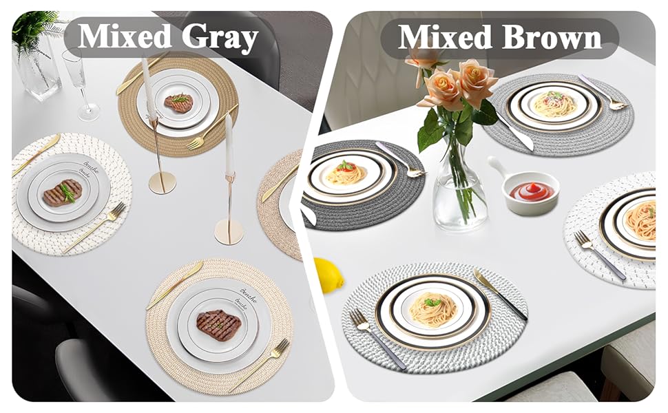 Round Placemats Set of 4, Cotton Rope Thick Place Mats, Heat Resistant Woven Table Mats, Hot Pads for Kitchen, 13 Inches Braided Placemat for Farmhouse and Kitchen Table Decor (Black)