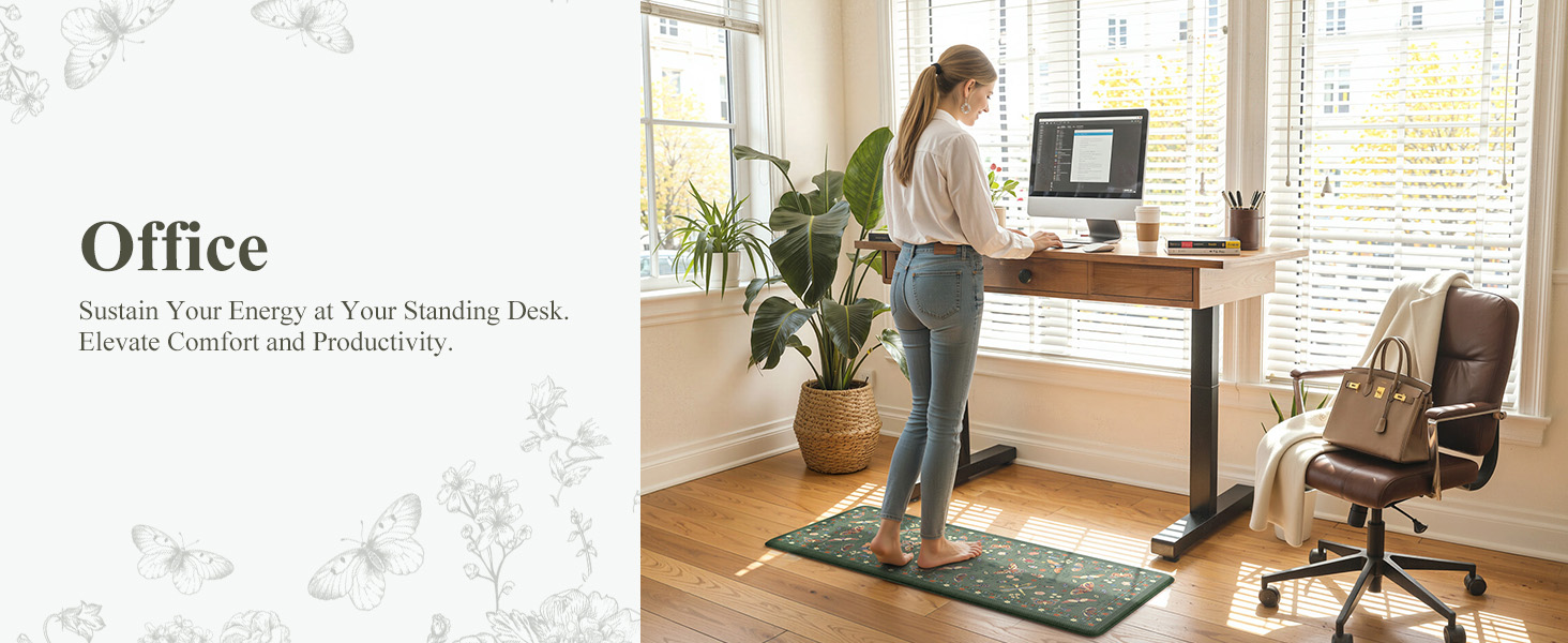 LEEVAN Anti Fatigue Mats for Kitchen Floor Non-Slip, Cushioned Kitchen Mats for Floor 2 Piece, Green Memory Foam Kitchen Mat Set, Waterproof Ergonomic Standing Mat for Bar, Office,Desk, Laundry