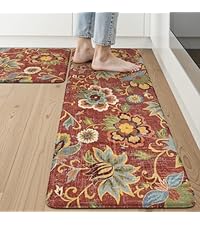 LEEVAN Anti Fatigue Mats for Kitchen Floor Non-Slip, Cushioned Kitchen Mats for Floor 2 Piece, Green Memory Foam Kitchen Mat Set, Waterproof Ergonomic Standing Mat for Bar, Office,Desk, Laundry