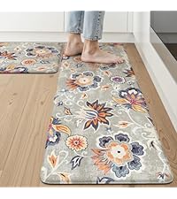 LEEVAN Anti Fatigue Mats for Kitchen Floor Non-Slip, Cushioned Kitchen Mats for Floor 2 Piece, Green Memory Foam Kitchen Mat Set, Waterproof Ergonomic Standing Mat for Bar, Office,Desk, Laundry