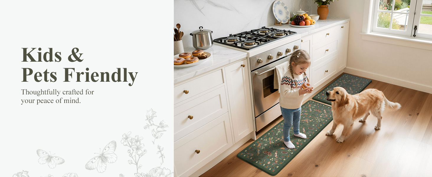 LEEVAN Anti Fatigue Mats for Kitchen Floor Non-Slip, Cushioned Kitchen Mats for Floor 2 Piece, Green Memory Foam Kitchen Mat Set, Waterproof Ergonomic Standing Mat for Bar, Office,Desk, Laundry