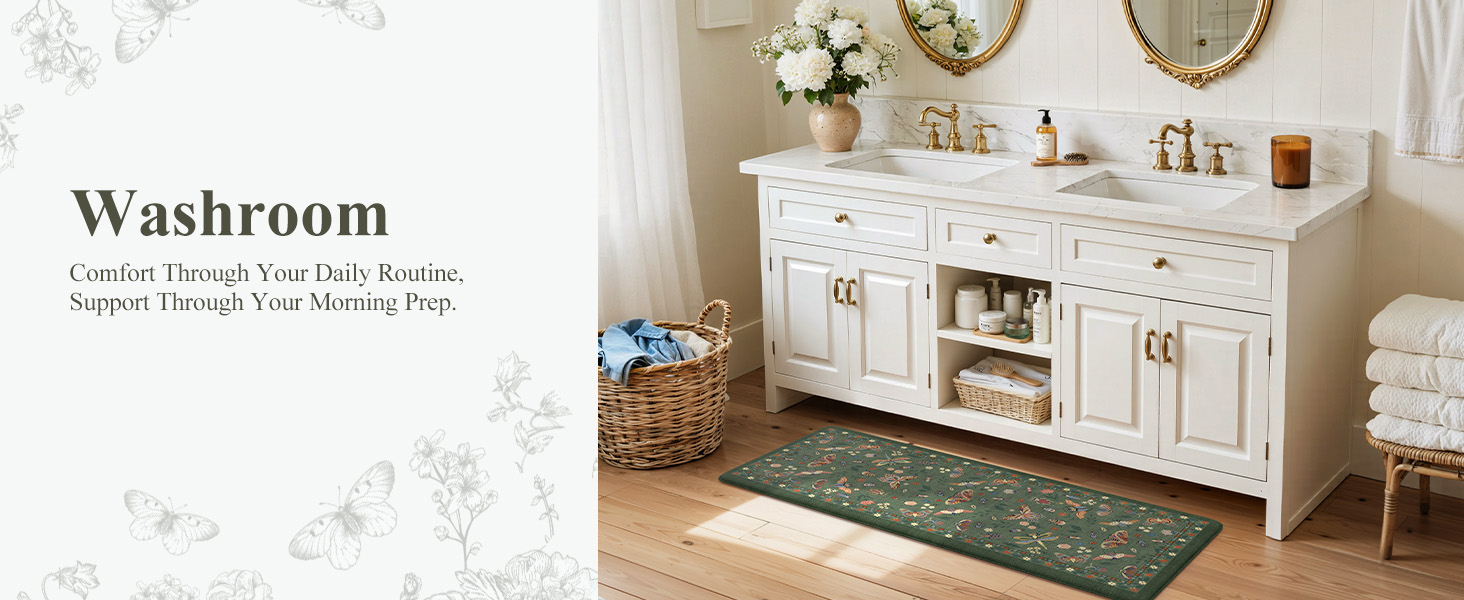 LEEVAN Anti Fatigue Mats for Kitchen Floor Non-Slip, Cushioned Kitchen Mats for Floor 2 Piece, Green Memory Foam Kitchen Mat Set, Waterproof Ergonomic Standing Mat for Bar, Office,Desk, Laundry