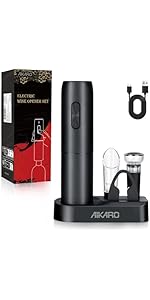 AIKARO - Electric Wine Aerator Pourer Rechargeable Automatic Decanter, with Corkscrew and Vacuum Stopper (Set)