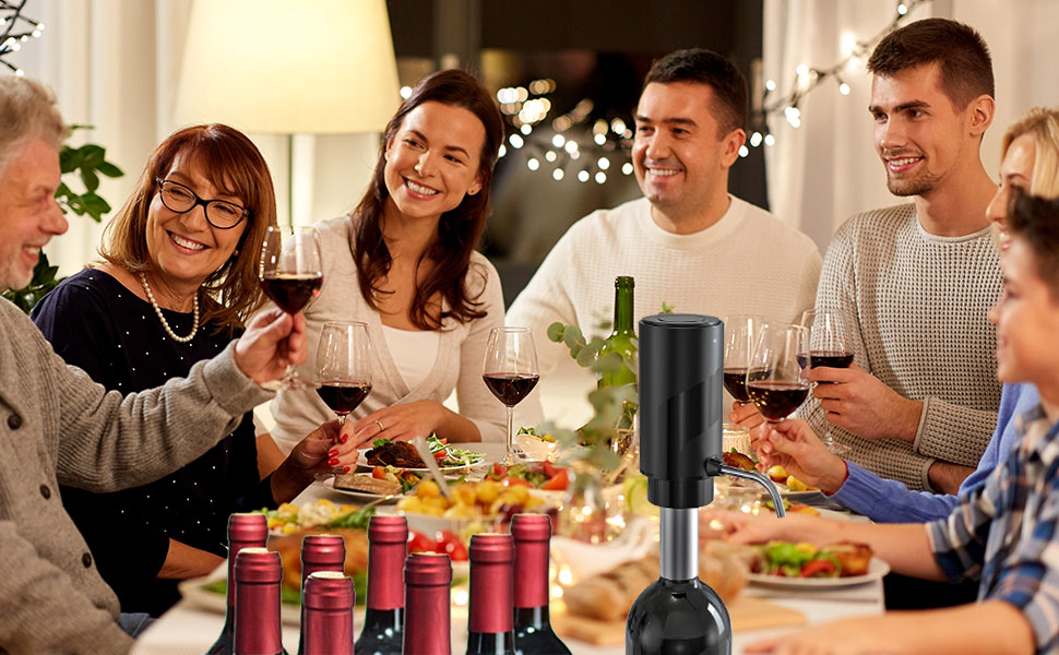 AIKARO - Electric Wine Aerator Pourer Rechargeable Automatic Decanter, with Corkscrew and Vacuum Stopper (Set)