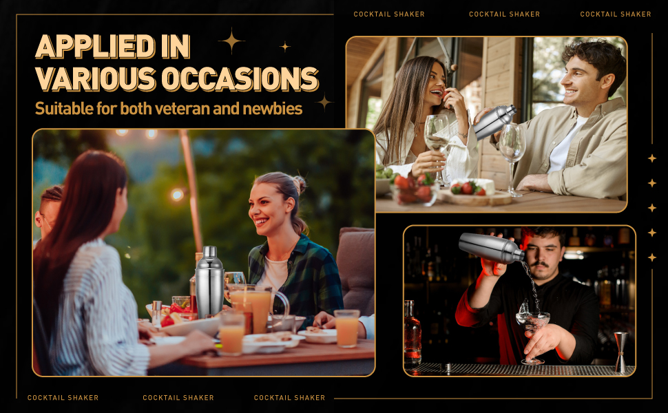 Nitial 9 Pcs Bar Cocktail Shaker Professional Stainless Steel Martini Drink Mixer Built-in Strainer for Bartending No Leaks Boston Shaker for Bar Party Drink Tool(Silver,18.6 oz)