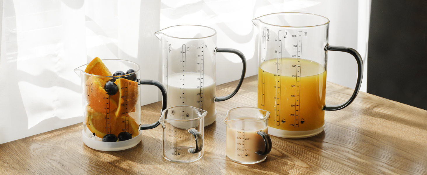 LIBWYS Glass Measuring Cup, 1000ml (32oz)+500ml (16oz) with Anti-slip Silicone Pad, Heat-resistant Borosilicate Glass Liquid Measuring Cup