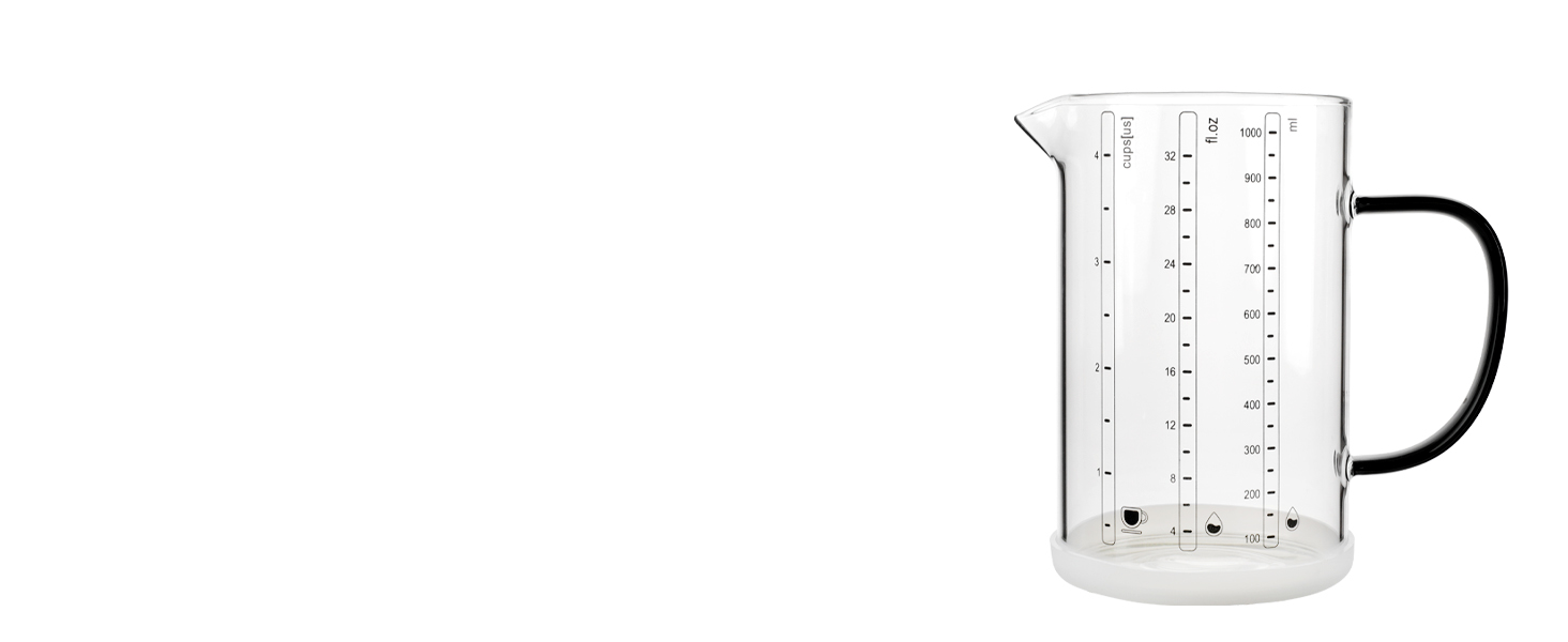 LIBWYS Glass Measuring Cup, 1000ml (32oz)+500ml (16oz) with Anti-slip Silicone Pad, Heat-resistant Borosilicate Glass Liquid Measuring Cup