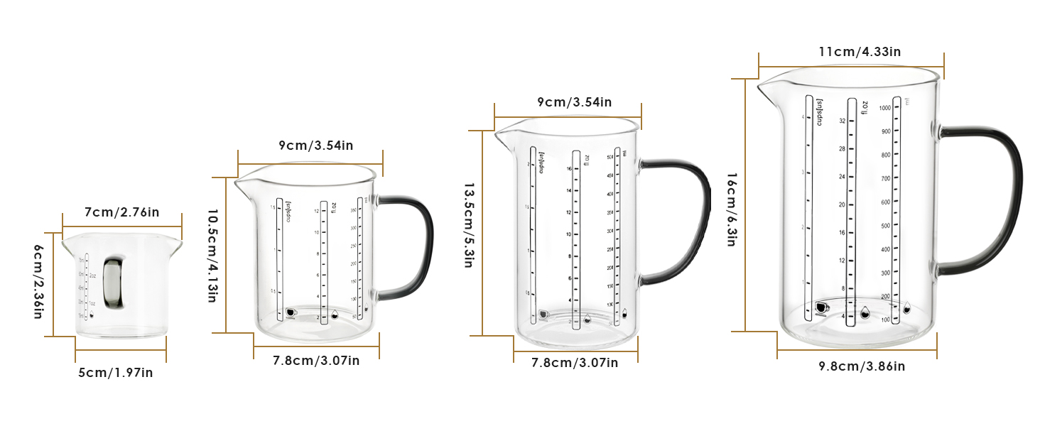 LIBWYS Glass Measuring Cup, 1000ml (32oz)+500ml (16oz) with Anti-slip Silicone Pad, Heat-resistant Borosilicate Glass Liquid Measuring Cup