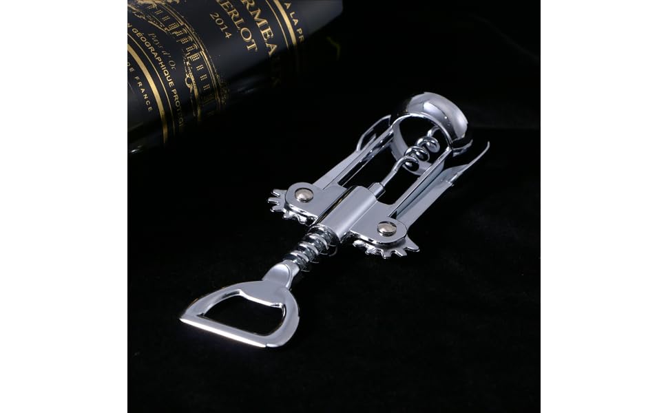 Plated Silver Wine Bottle Opener Manual Corkscrew Convenient Design Easy to Use Wine Opener for Home and Plating Construction