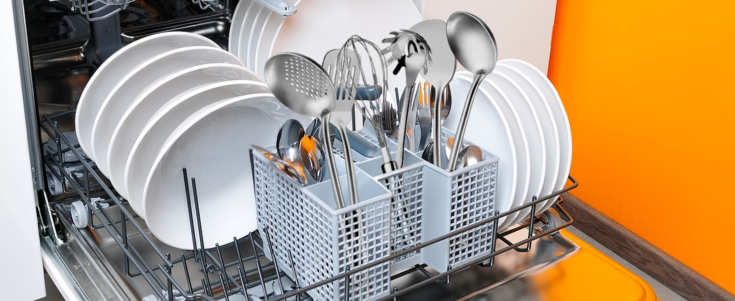 6-Piece Kitchen Cooking Utensils Set, Stainless Steel Kitchen Utensils with Suspendable Handle, Spatula, Slotted Turner, Soup Ladle, Slotted Spoon, Whisk, Pasta Server, Dishwasher Safe