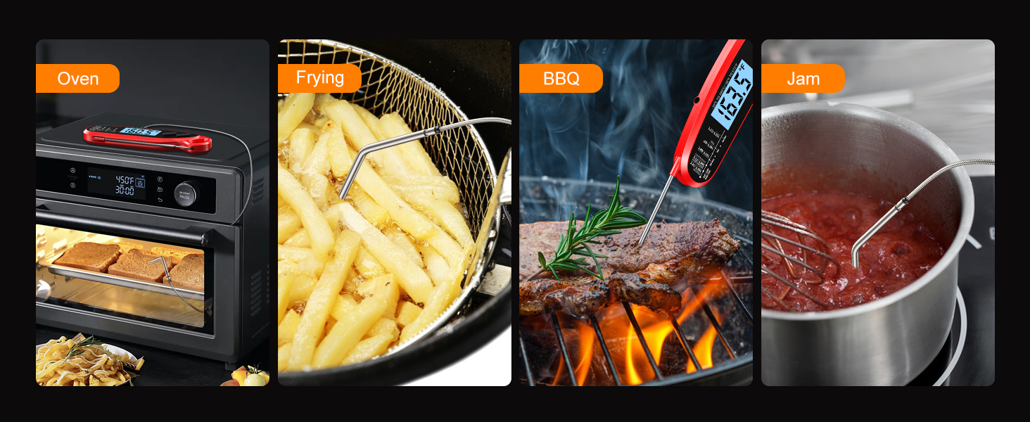 Instant Read Meat Thermometer Digital with Dual Probe, Food Thermometer for Cooking & Grilling, Large Backlit & Calibration, for Kitchen/Oven/Grill/Smoker/BBQ/Candy/Oil/Fry, Gifts for Men & Dad