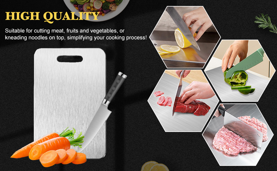 304 Stainless Steel Cutting Board, non toxic cutting boards for kitchen, Dishwasher Safe and Hygienic Heavy Duty Chopping Board for Meat Vegetable Fruit(15"x 11",13"x 9",10"x 6")