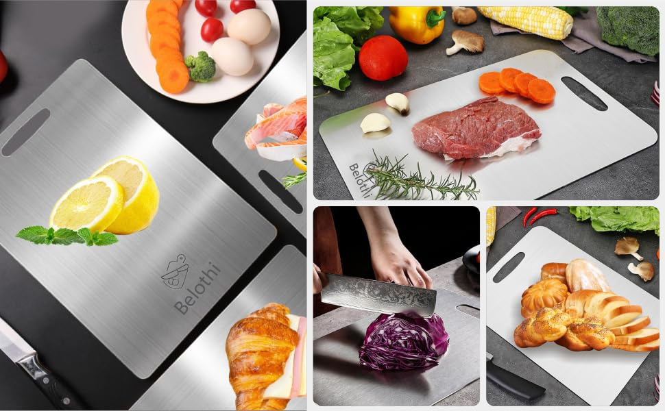 304 Stainless Steel Cutting Board, non toxic cutting boards for kitchen, Dishwasher Safe and Hygienic Heavy Duty Chopping Board for Meat Vegetable Fruit(15"x 11",13"x 9",10"x 6")