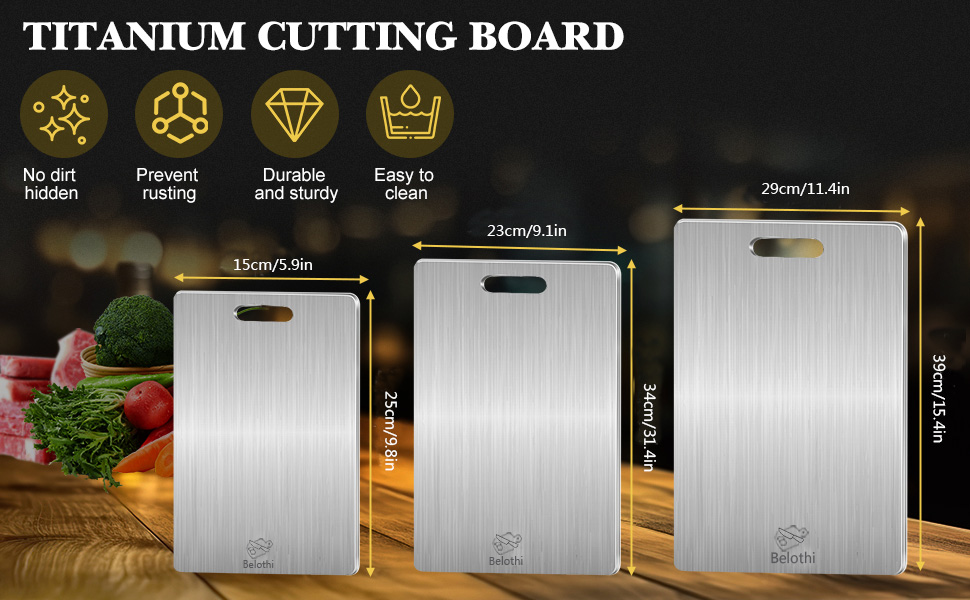 304 Stainless Steel Cutting Board, non toxic cutting boards for kitchen, Dishwasher Safe and Hygienic Heavy Duty Chopping Board for Meat Vegetable Fruit(15"x 11",13"x 9",10"x 6")