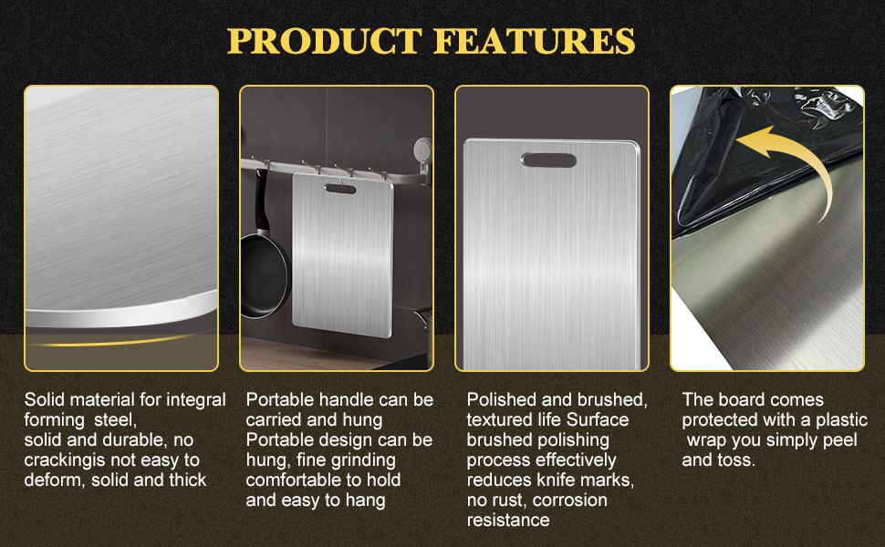 304 Stainless Steel Cutting Board, non toxic cutting boards for kitchen, Dishwasher Safe and Hygienic Heavy Duty Chopping Board for Meat Vegetable Fruit(15"x 11",13"x 9",10"x 6")