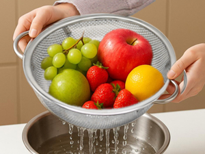 Stainless Steel Colander, 3-Quart Micro-Perforated Metal Colander Strainer with Handle for Kitchen/Draining Pasta/Rinsing Vegetables Fruits,Dishwasher Safe - 8.8 Inches
