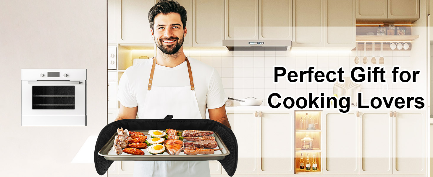 Philorn Black Double Oven Mitts，Heat Resistant 260℃ Waterproof Silicone Glove Kitchen Gloves Oven Extra Long Oven Mitts with Non-Slip Silicone Surface for Baking, Cooking, BBQ